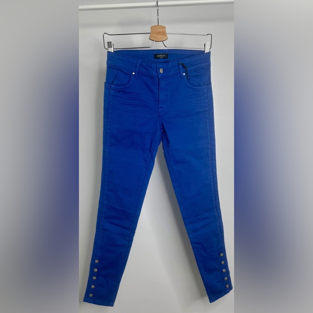 Heartless: Vibrant Blue Skinny Jeans with Button Detail